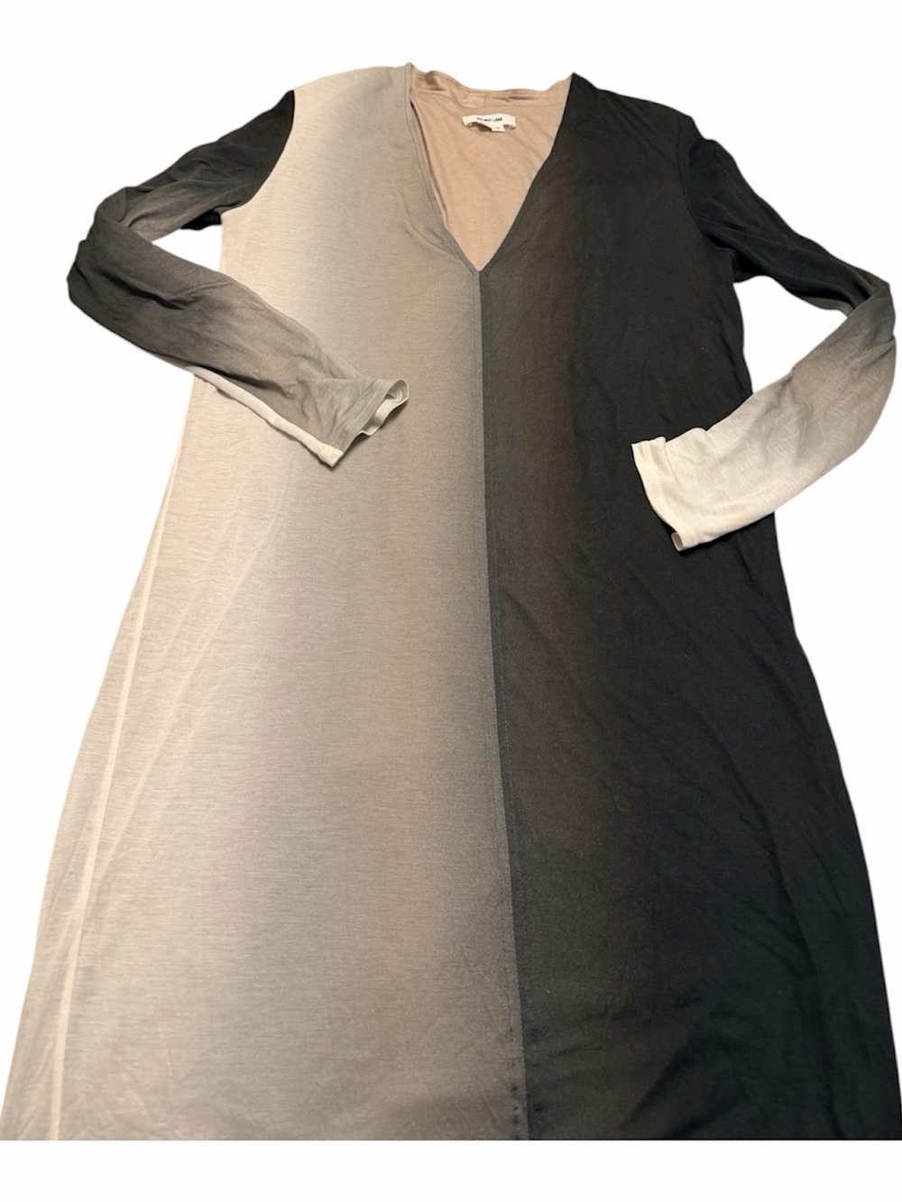 Helmut Lang Two-Tone V-Neck Long Sleeve Dress - Black & Gray